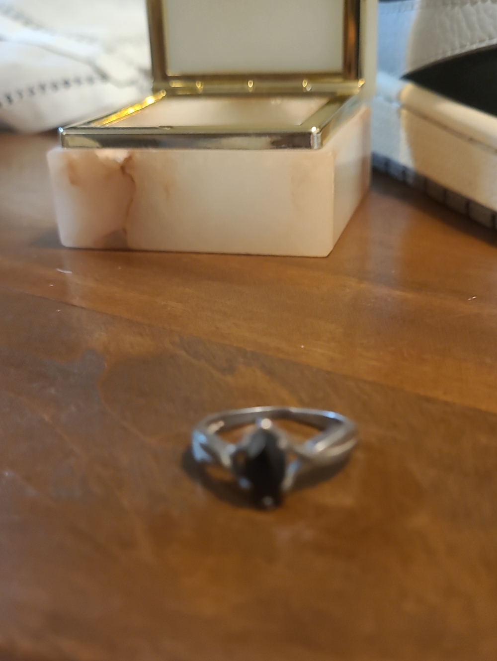 Vintage AVON Sterling Silver Black Onyx Marquise Ring VO
